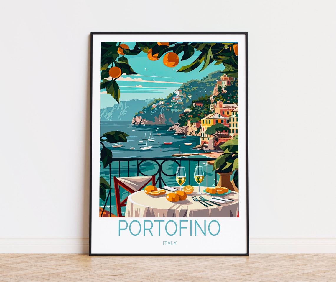 Portofino Italy Travel Poster Italy Travel Wall Art Portofino Italy Coastal Wall Decor Poster Italy Custom Travel Poster