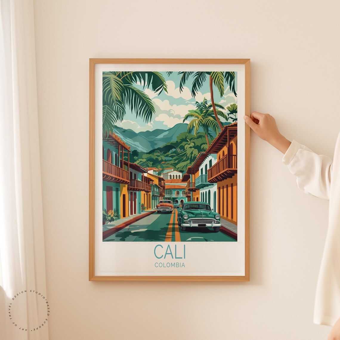 Cali Colombia Colonial Street Classic Vintage Cars Travel Art Poster - Image 2