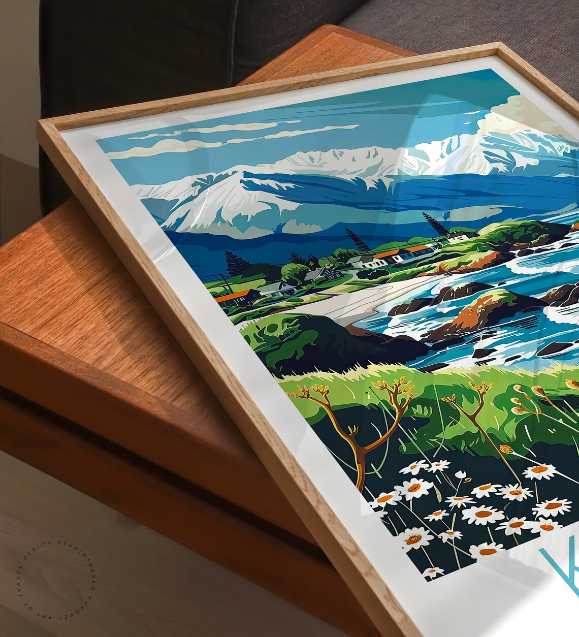 Kaikoura New Zealand Coastal Hills Wildflowers Scenic Poster - Image 3