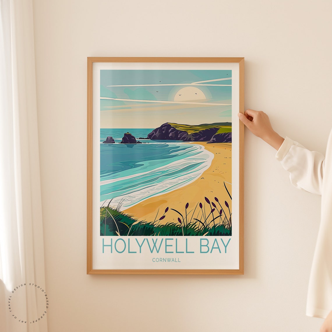 Holywell Bay Cornwall Sandy Beach And Sea Cliffs In Sunlight Poster - Image 2