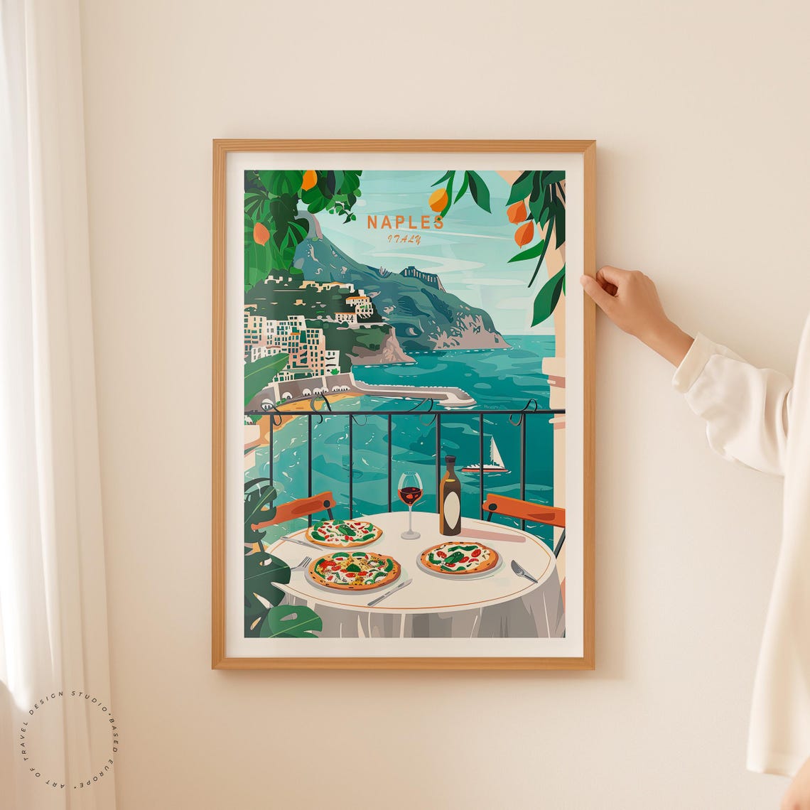 Naples Italy Amalfi Coast Balcony Pizzas Wine Sea View Dinner Poster - Image 5