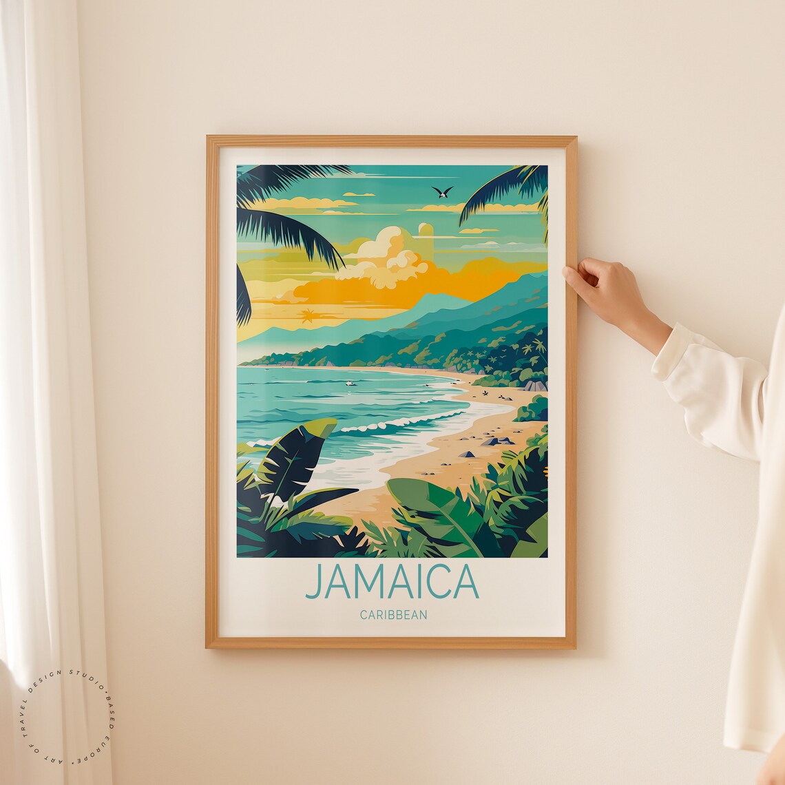 Jamaica Caribbean Beach Sunset Mountains Tropical Travel Poster - Image 2