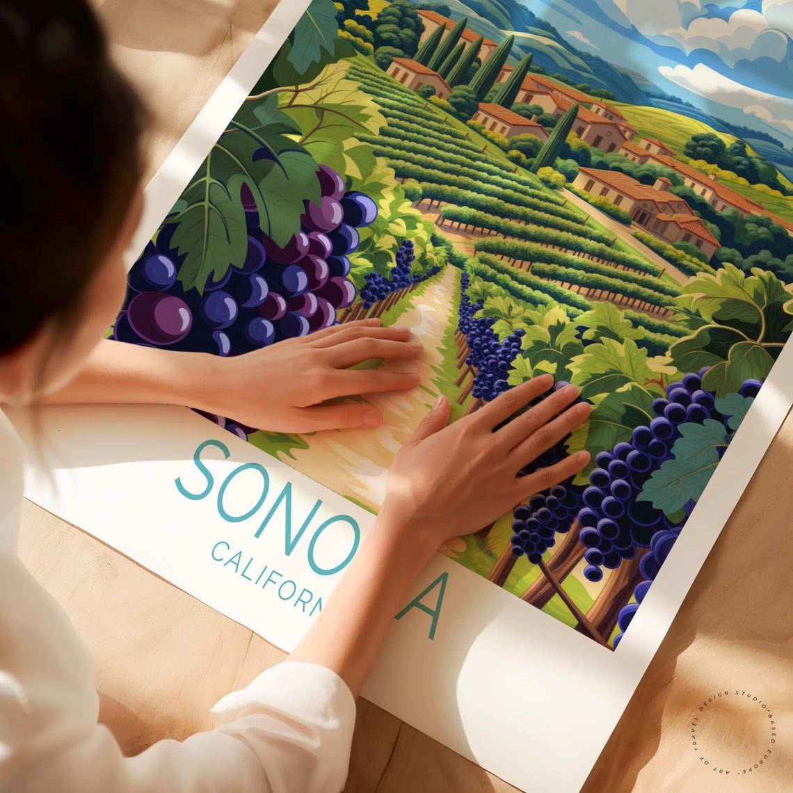 Sonoma California Vineyard Grape Rows Estate Winery Travel Poster - Image 3