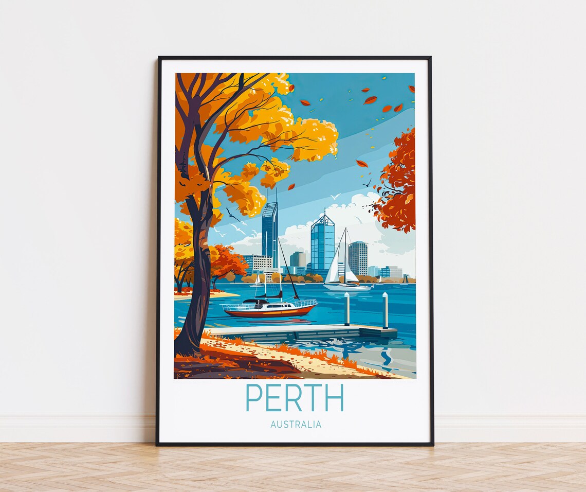 Perth Australia Swan River Sailboats at Golden Autumn Poster