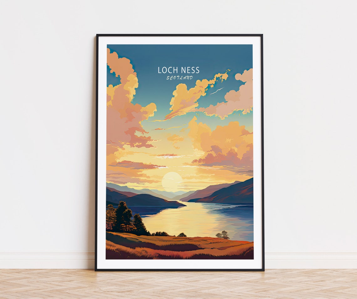 Loch Ness Scotland Golden Sunset Over The Calm Highland Loch Poster