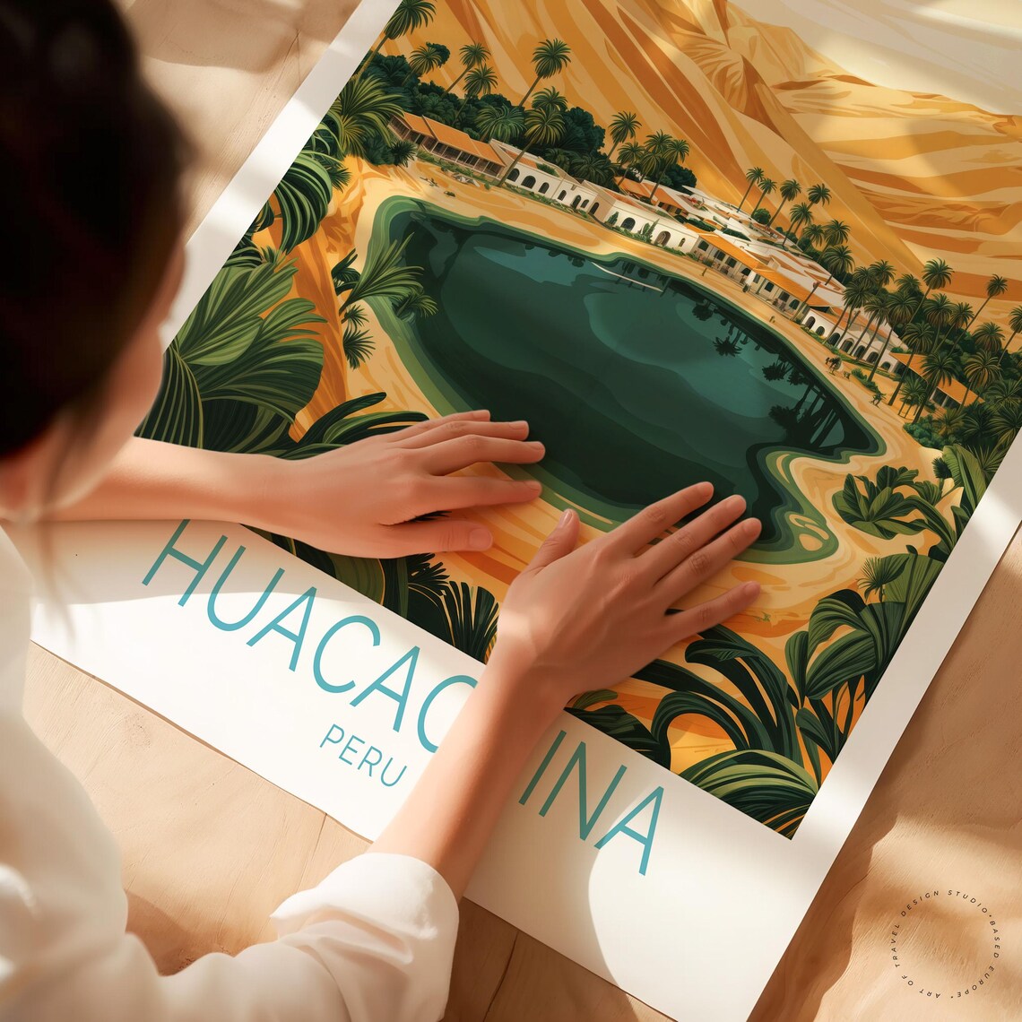 Huacachina Peru Golden Sand Dunes Emerald Lagoon Travel Poster - Image 3