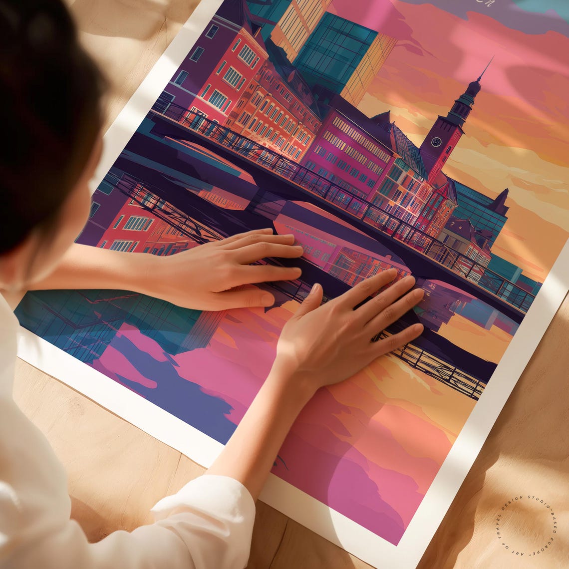 Malmo Sweden Sunset Skyline Canal Bridge Reflection Travel Poster - Image 3