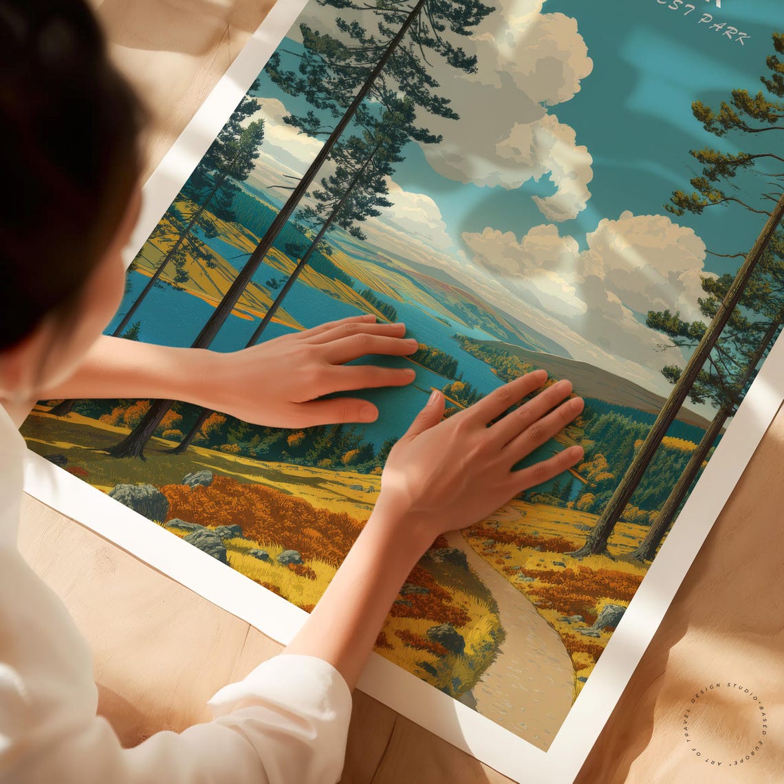 Kielder Water Forest Park Reservoir Pine Viewpoint Retro Travel Poster - Image 3