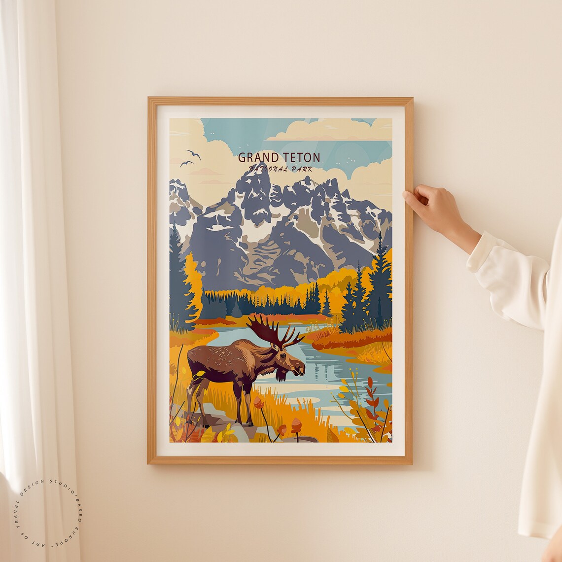 Grand Teton National Park Moose By Autumn River Beneath Peaks Poster - Image 2