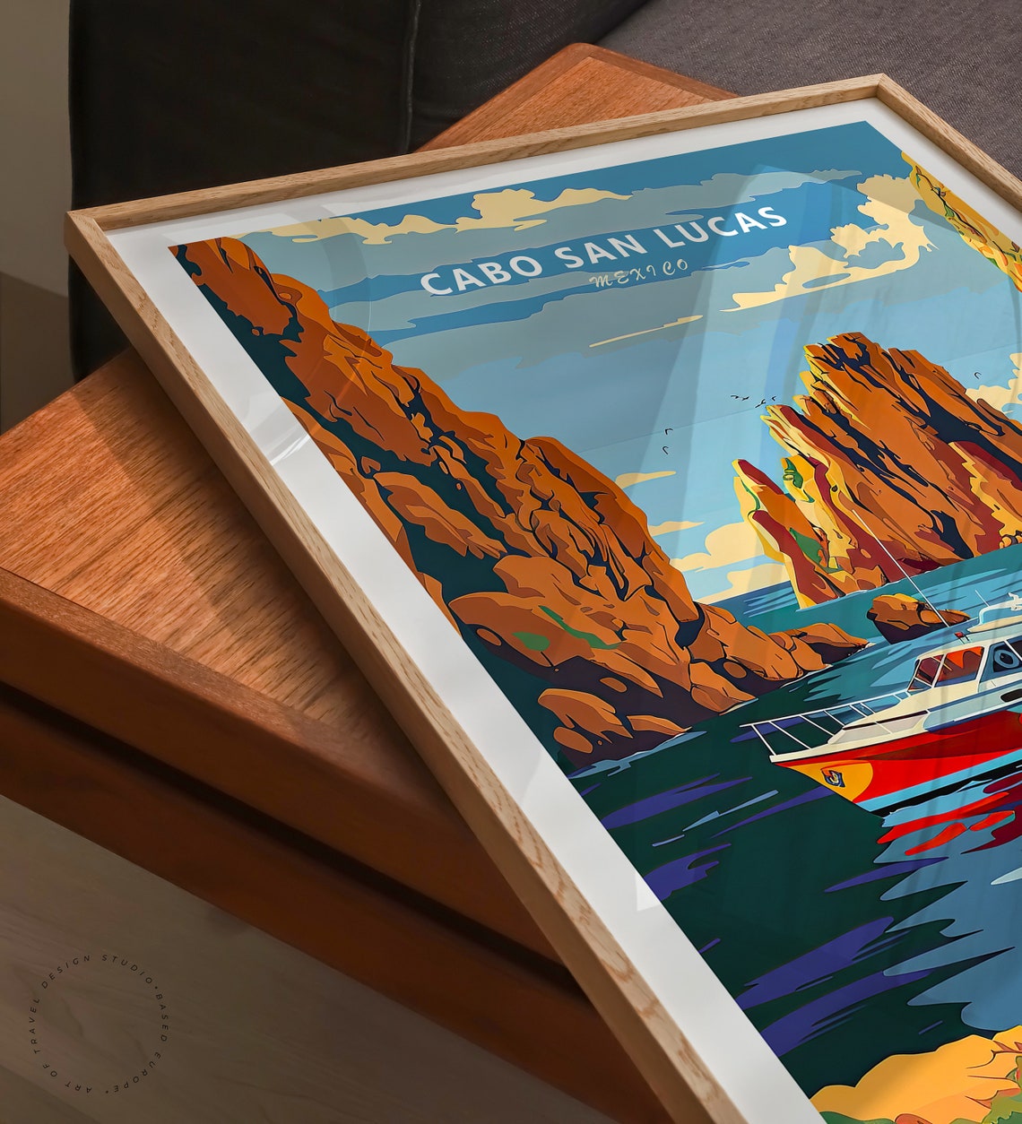 Cabo San Lucas Mexico Motorboat Rocky Cliffs Pacific Ocean Poster - Image 3
