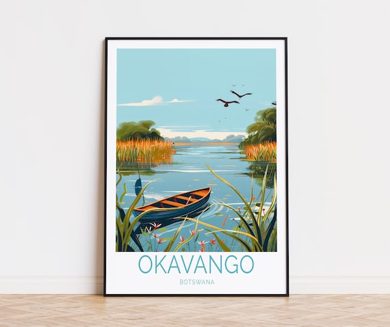 Okavango Delta Travel Poster Okavango Delta Wall Art Botswana City Vintage Print Botswana Okavango Birthday Gifts