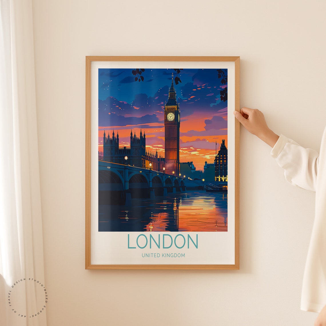 London United Kingdom Big Ben and Westminster Bridge at Dusk Poster - Image 3