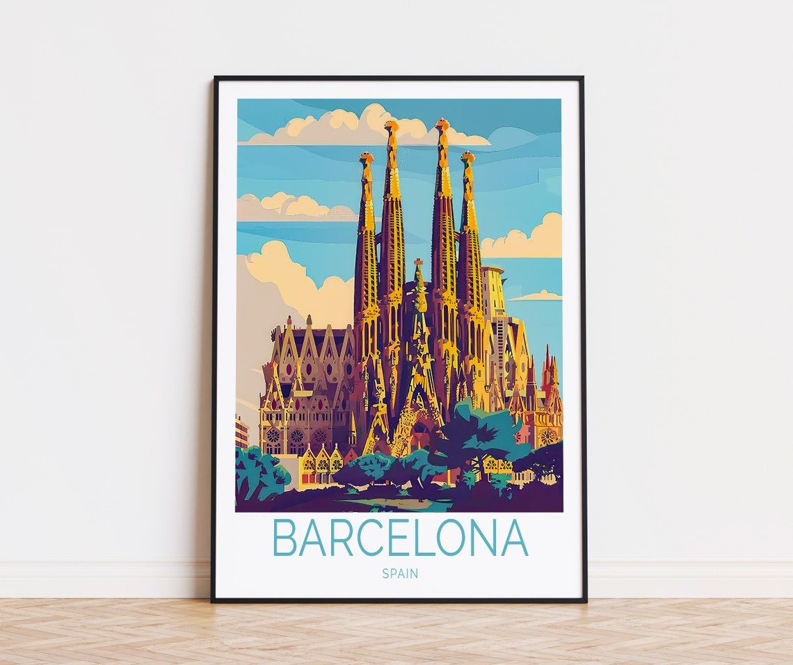 Barcelona Sagrada Familia Gaudi Spires Golden Illustration Poster