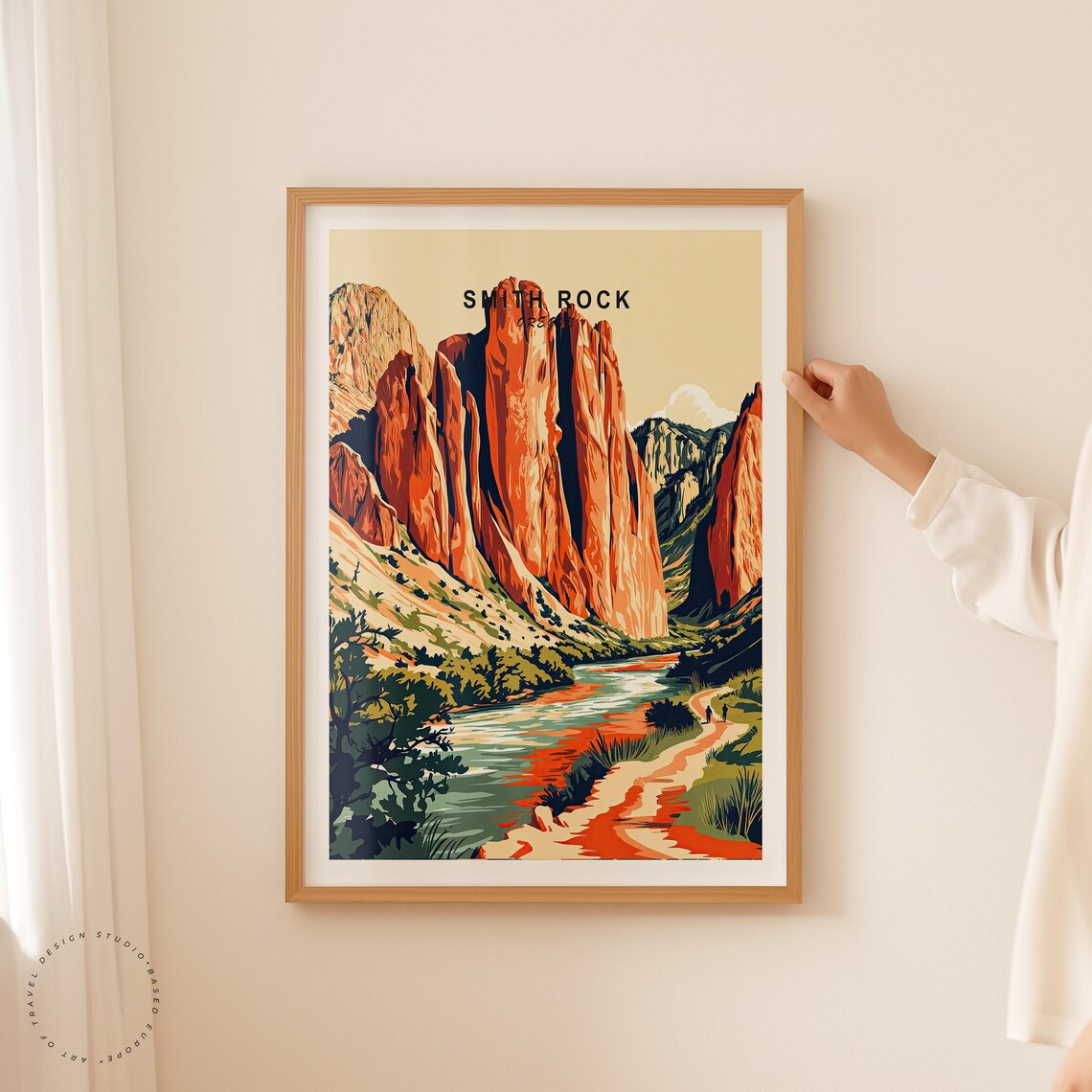 Smith Rock Oregon Cream Sky Spires Path Graphic Travel Poster - Image 2