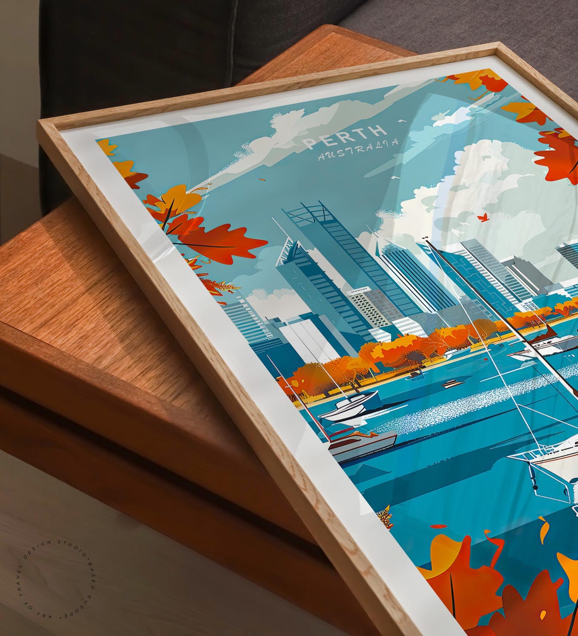 Perth Australia Swan River Sailboats Beautiful Autumn Skyline Poster - Image 3
