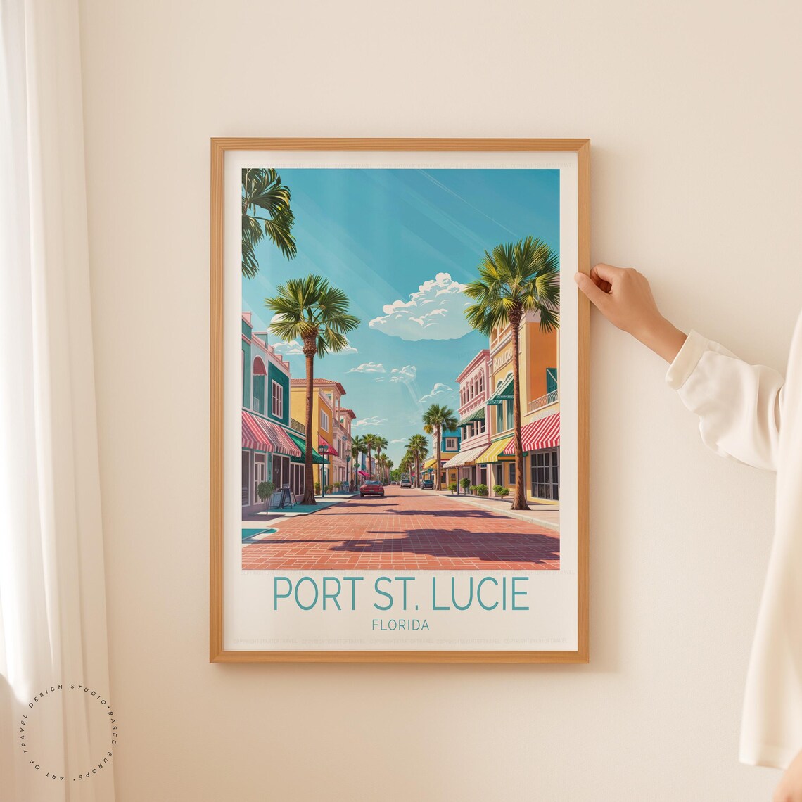 Port St. Lucie Florida Palm Street Colorful Shops Sunny Travel Poster - Image 5
