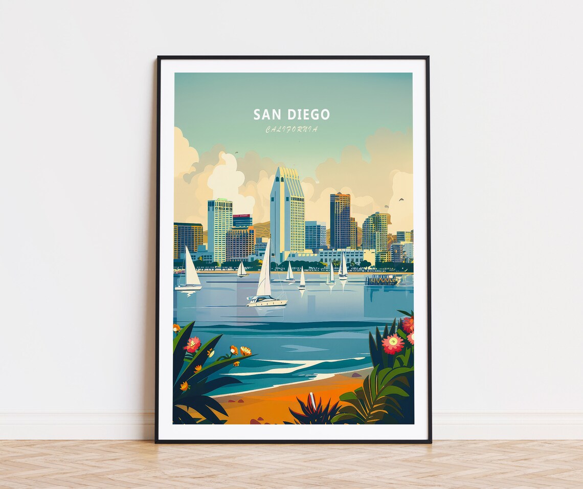 San Diego California Downtown Skyline Sailboats Harbor Poster