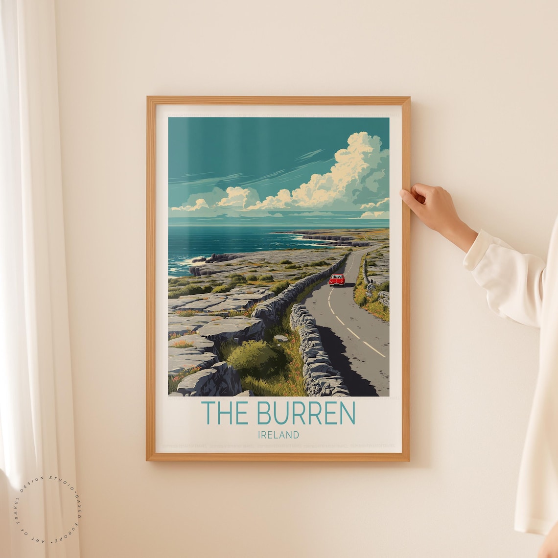 The Burren Ireland Coastal Road Trip With Red Car Travel Poster - Image 5