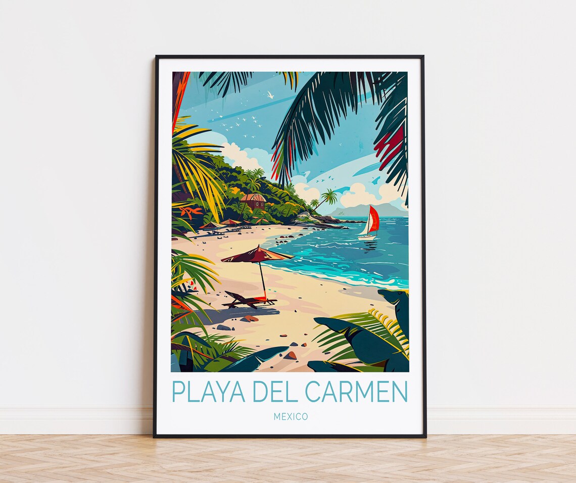 Playa del Carmen Mexico Tropical Beach Palm Fronds Ocean Poster