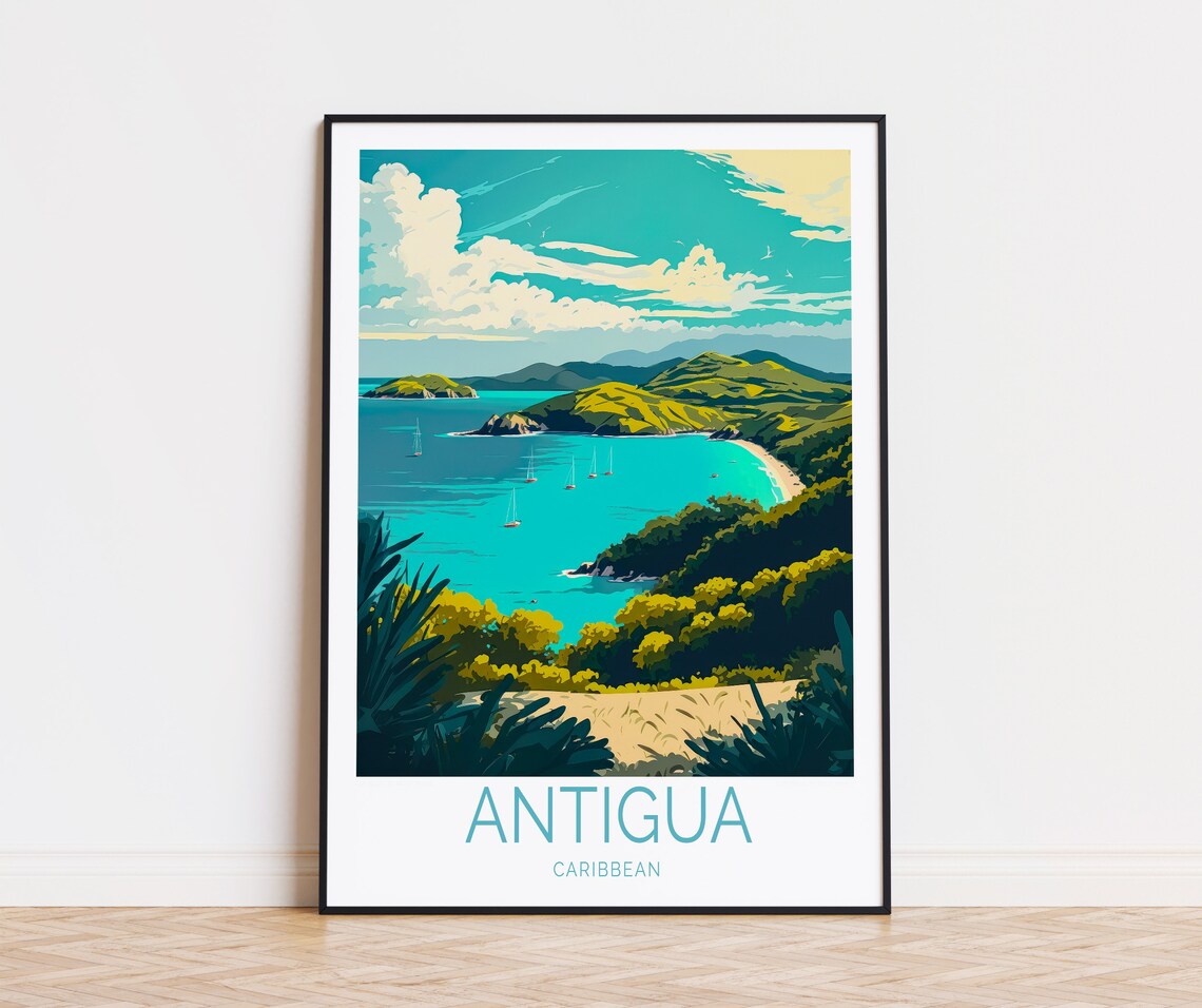 Antigua Travel Poster, Caribbean Wall Art