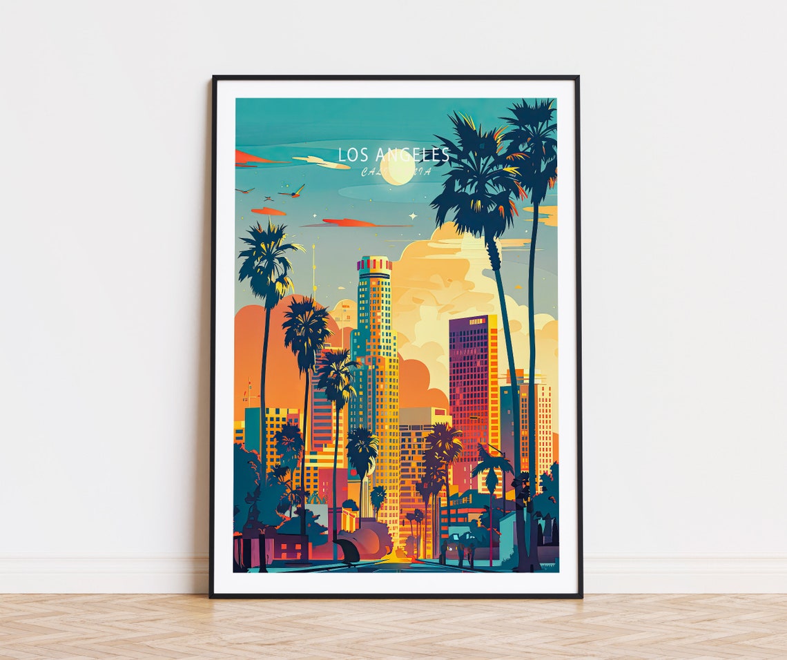 Los Angeles California Skyline Palms Sunset Glow Cityscape Poster