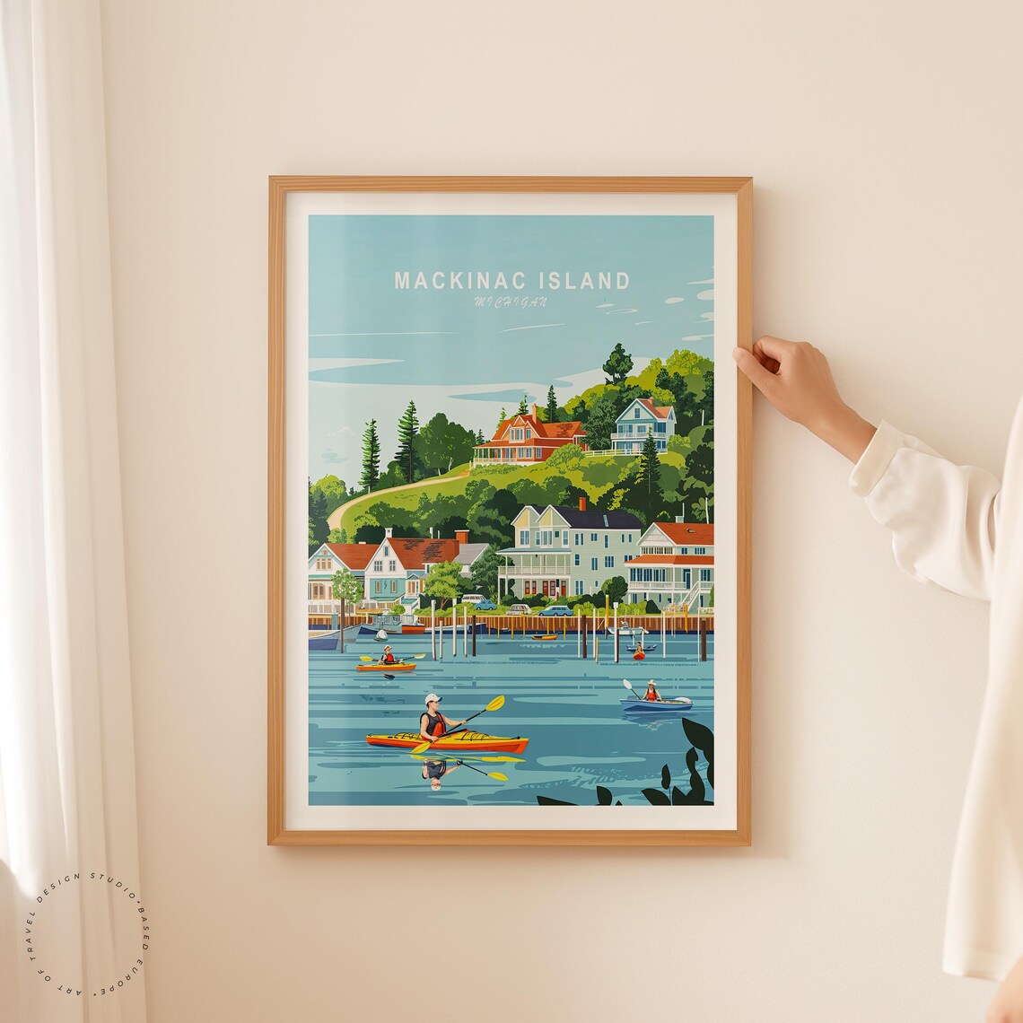 Mackinac Island Michigan Kayaking Waterfront Village Scene Poster - Image 2