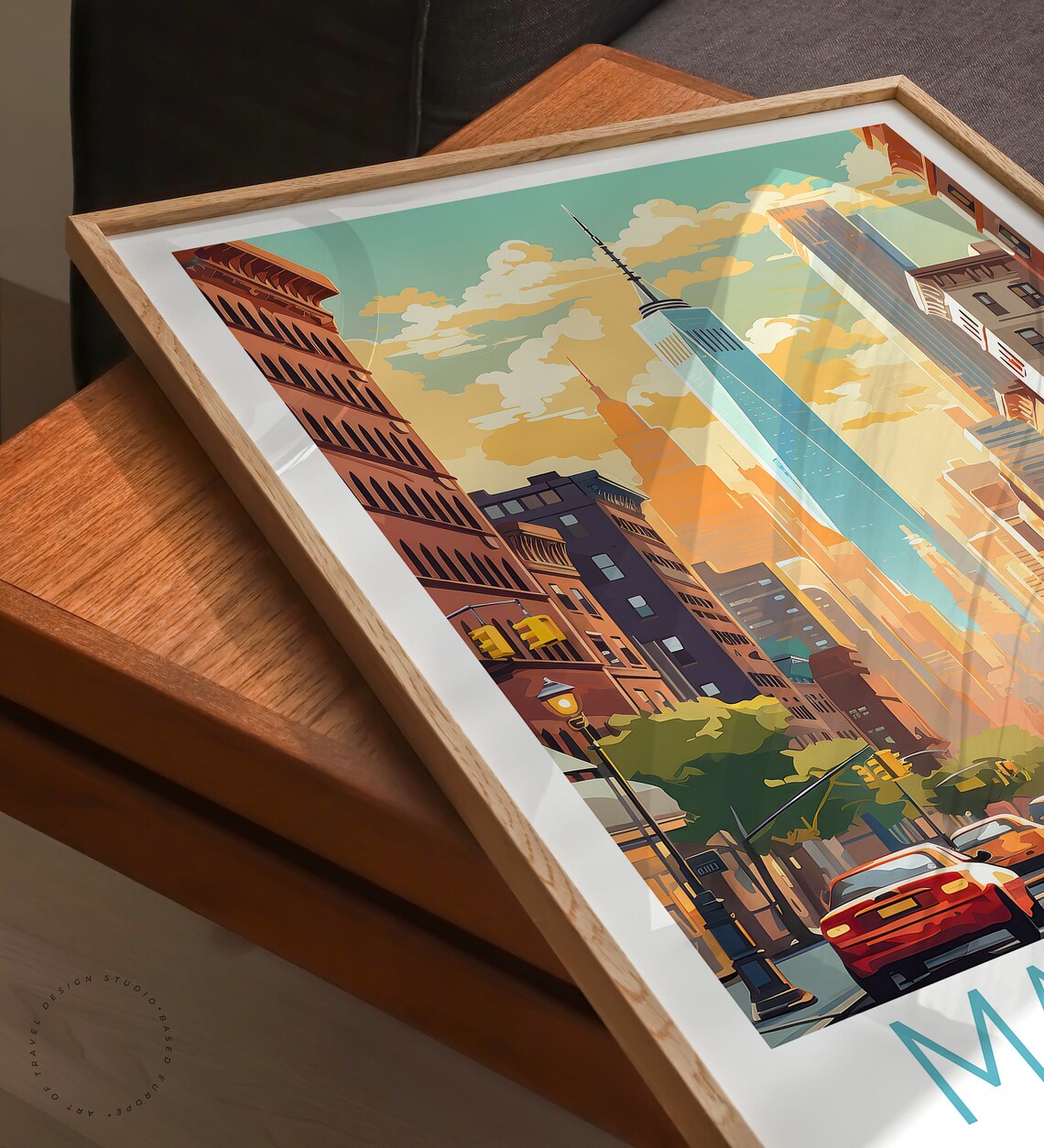 Manhattan New York Street Skyline Sunset Vintage Travel Poster - Image 3