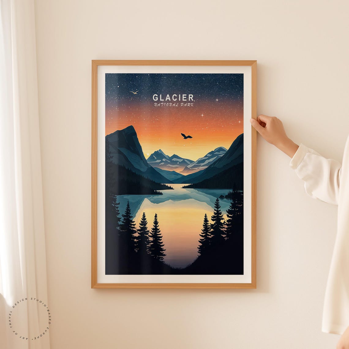 Glacier National Park Starry Night Lake Reflection Vintage Poster - Image 2