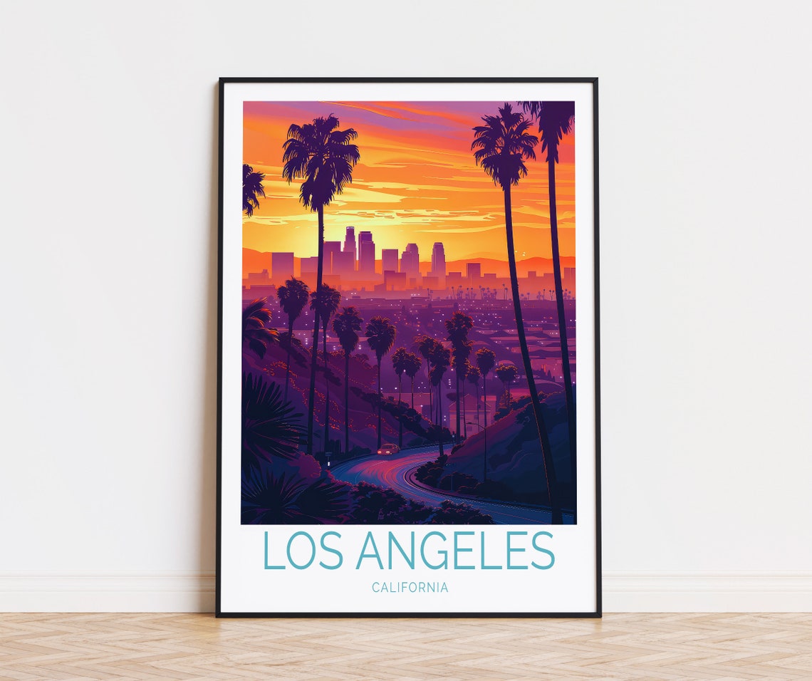 Los Angeles Travel Poster California Wall Art La California Wall Decor Los Angeles Birthday Gifts Anniversary Print