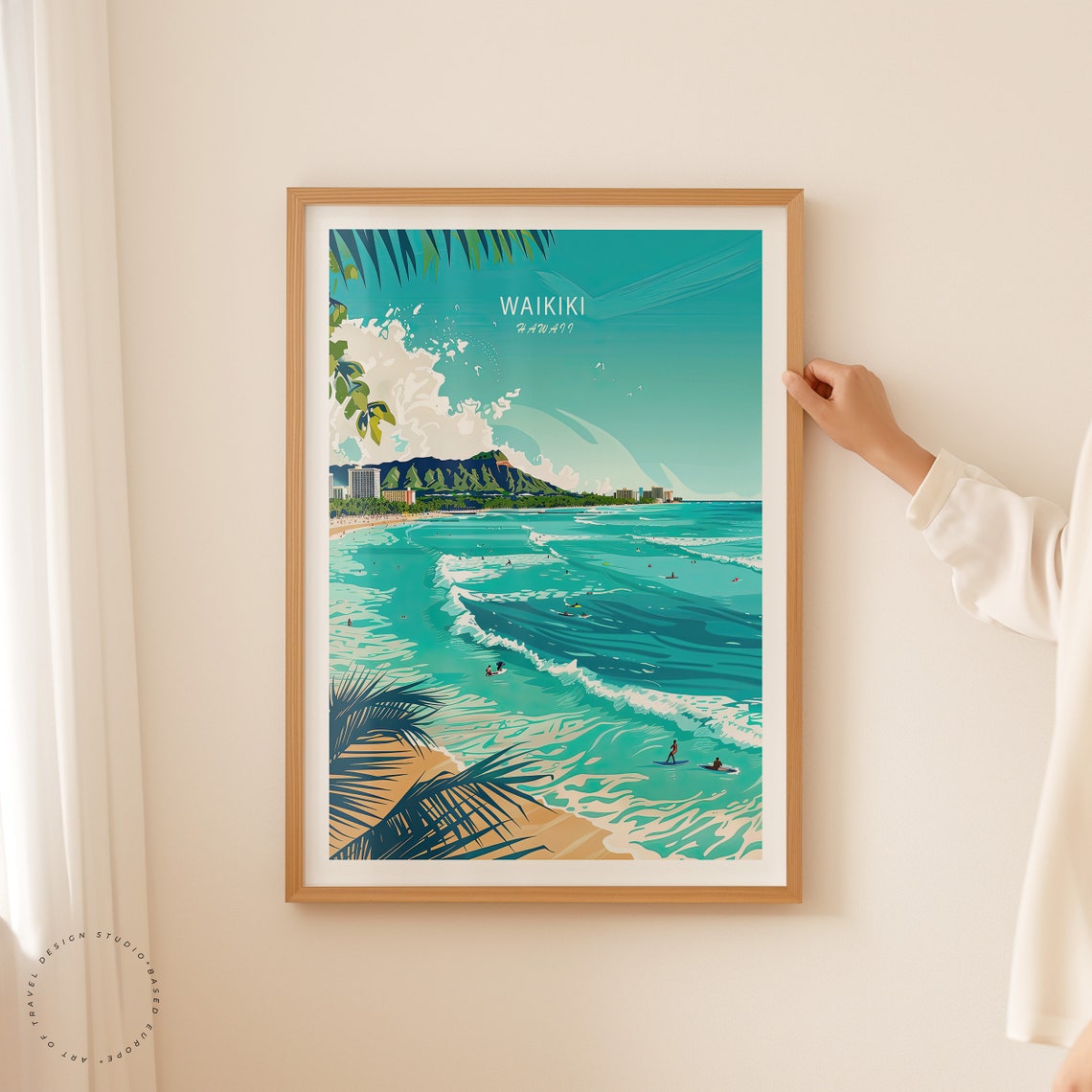 Waikki Travel Poster Waikki Hawaii Wall Art Hawaii Surf Print Waikki Coast Print Surfer Gifts Birthday Present Personalised Gifts - Image 2