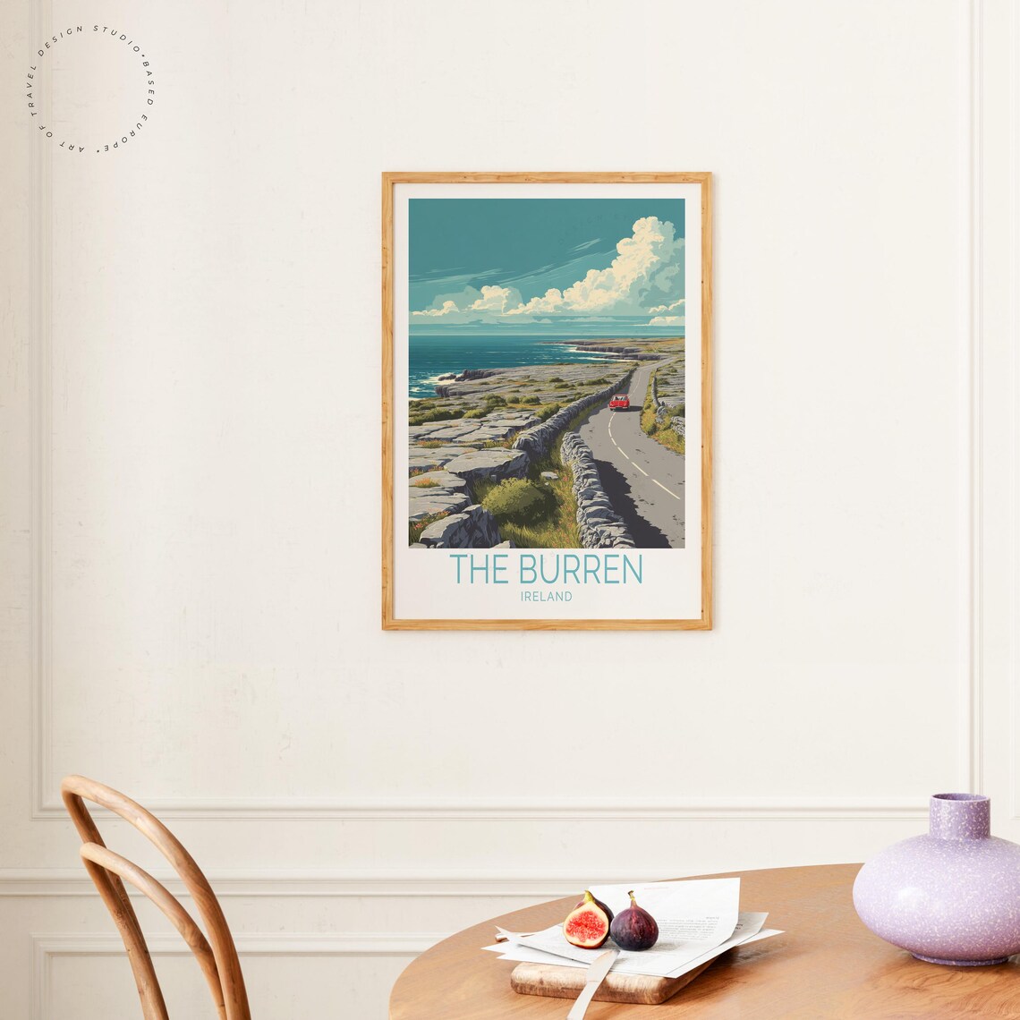 The Burren Ireland Coastal Road Trip With Red Car Travel Poster - Image 4