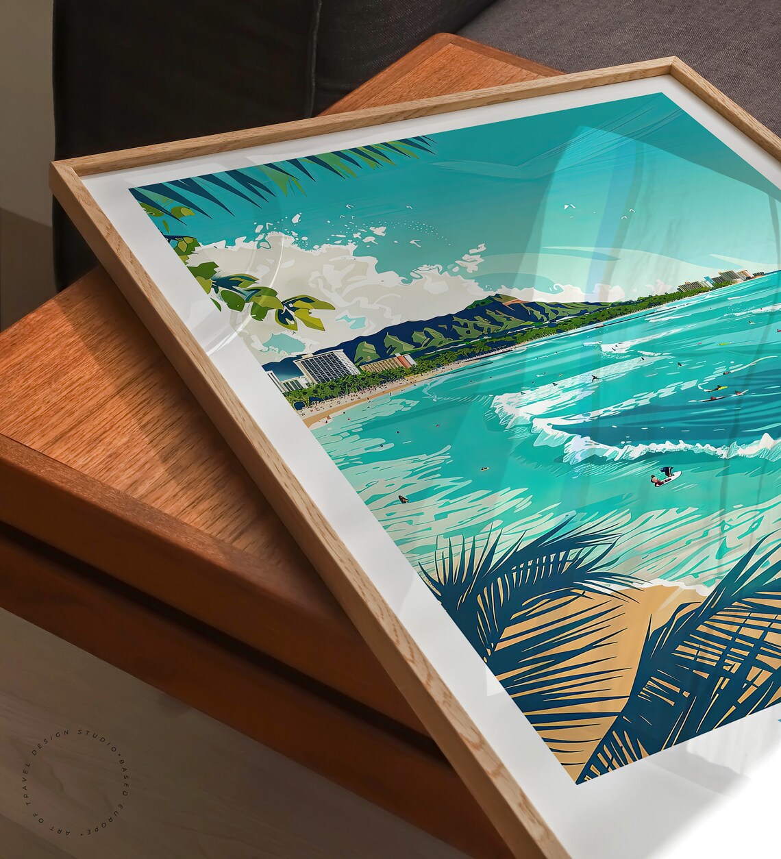 Waikiki Hawaii Travel Poster, Surf and Coast Art - Image 3