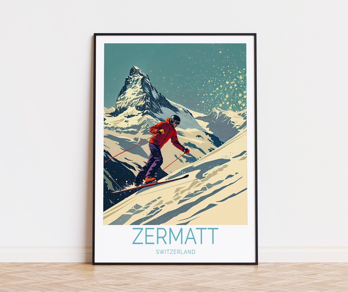 Zermatt Travel Poster, Switzerland Winter Scene