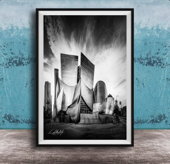 Iconic Walt Disney Concert Hall Print Black And White La Architecture