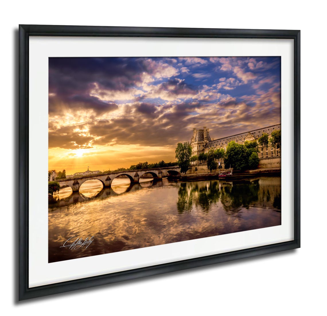 Paris Seine River Sunset Bridge View Golden Photography Poster