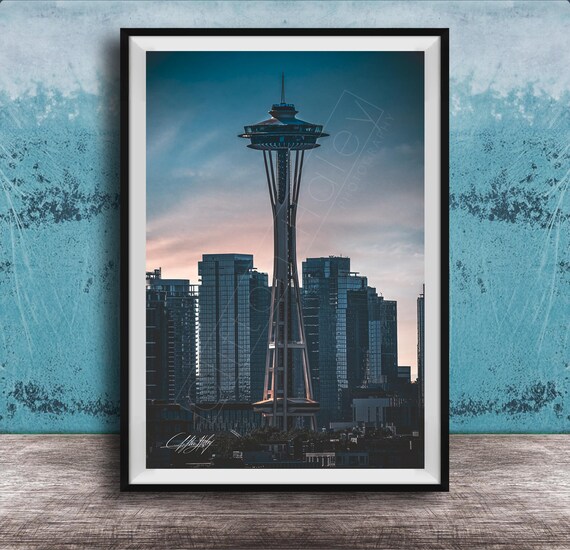 Seattle Wall Art Space Needle Cityscape Sunset Colors