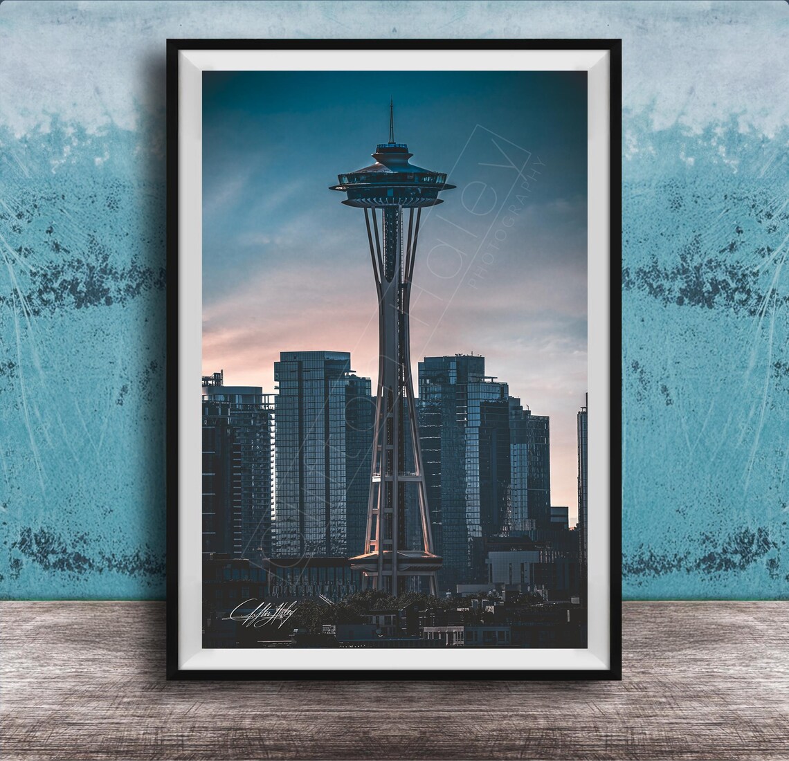 Seattle Wall Art Space Needle Cityscape Sunset Colors