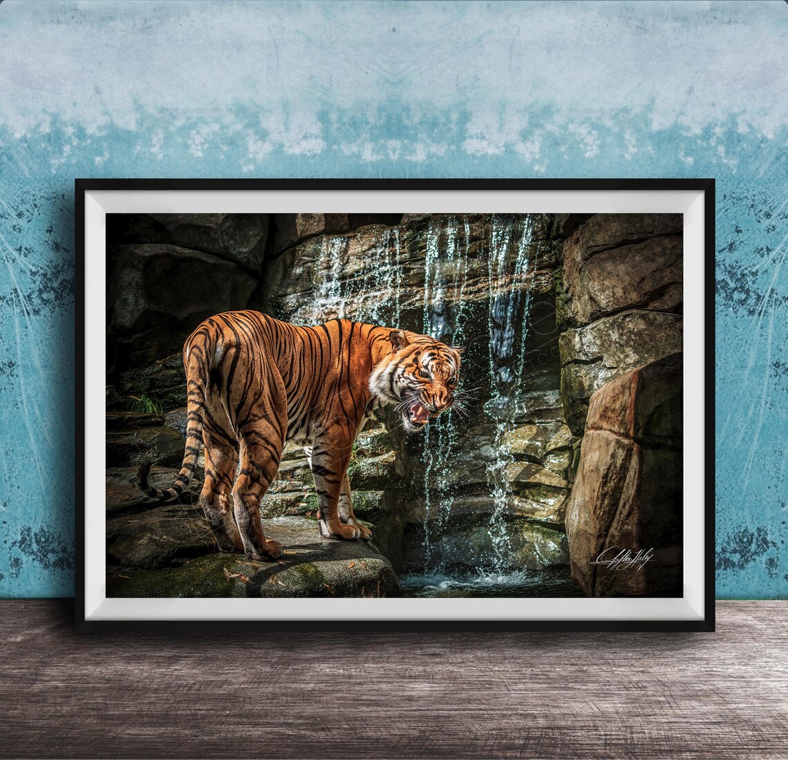 Tiger Wall Art Print Sumatran Jungle Waterfall Boho Tropical Decor