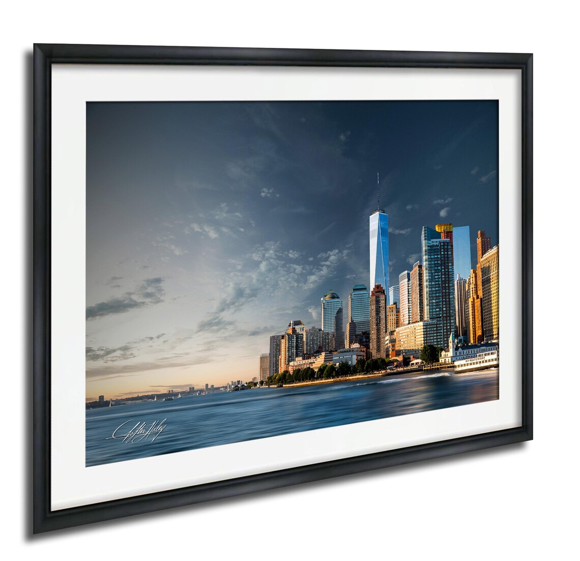 Sunset NYC Skyline Travel Poster, Waterfront Cityscape