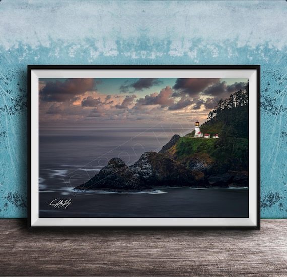 Heceta Lighthouse Sunset Oregon Coast Nautical Seascape Photo Poster
