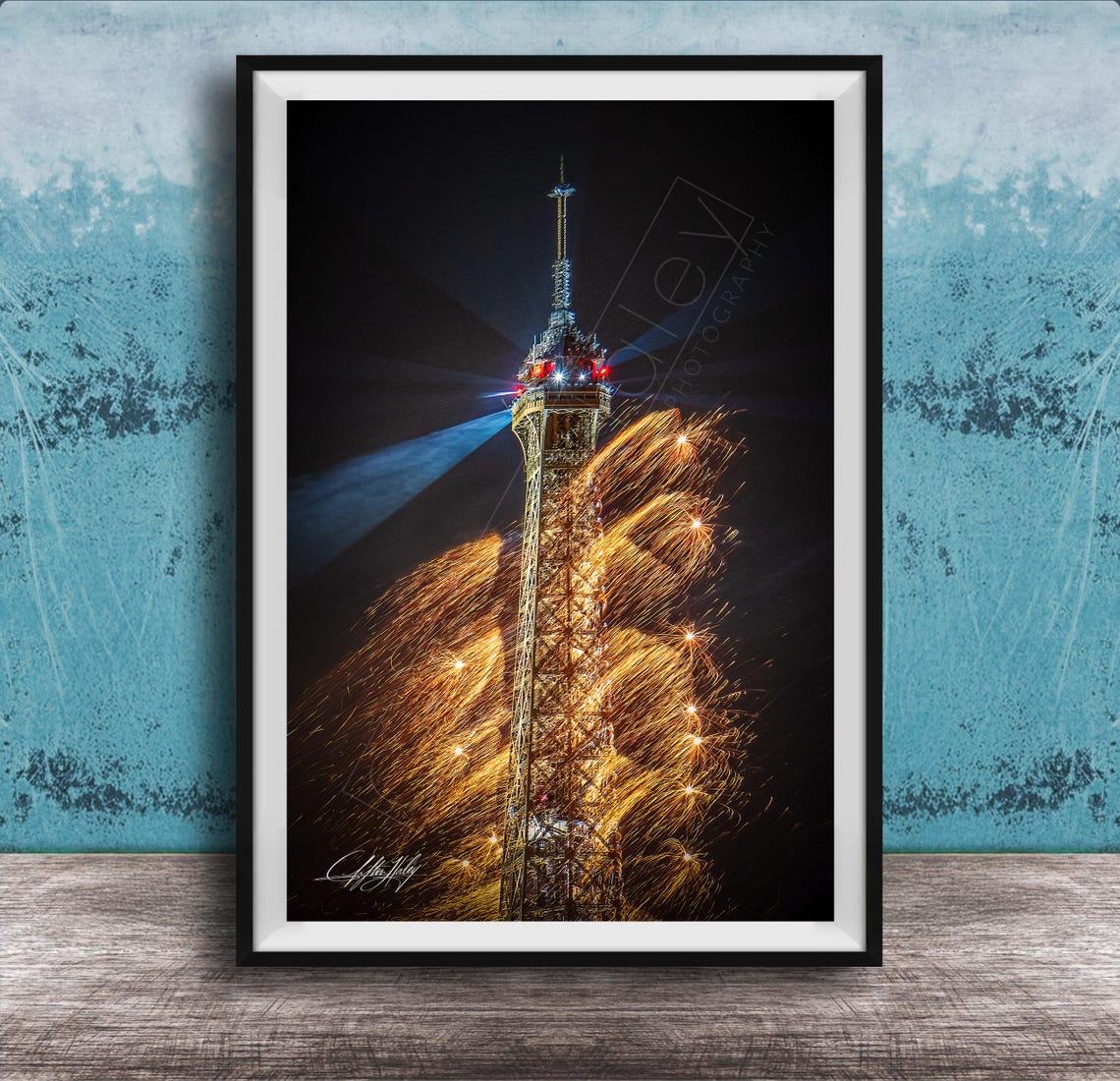 Eiffel Tower Fireworks Night Display Sparkling Paris Landmark Poster