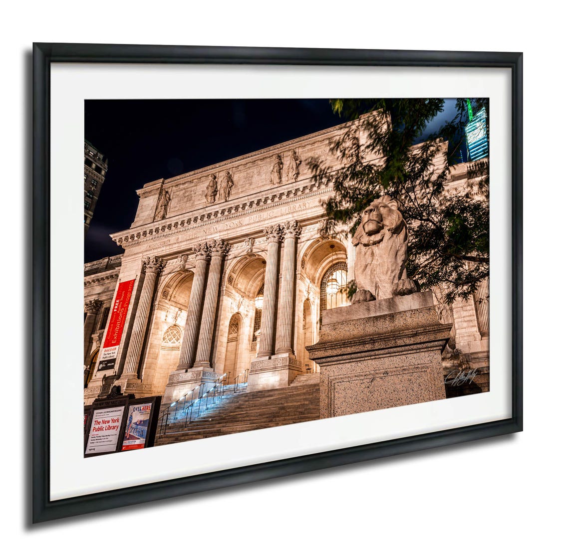 New York Public Library At Night Lion Statue NYC Landmark Photo Poster
