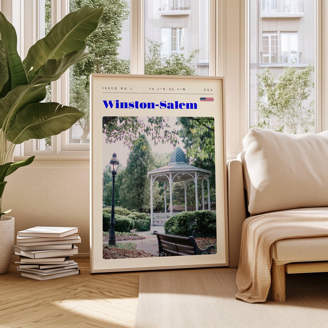 Winston Salem USA Vintage Travel Poster Park Gazebo Lamppost Photo Art