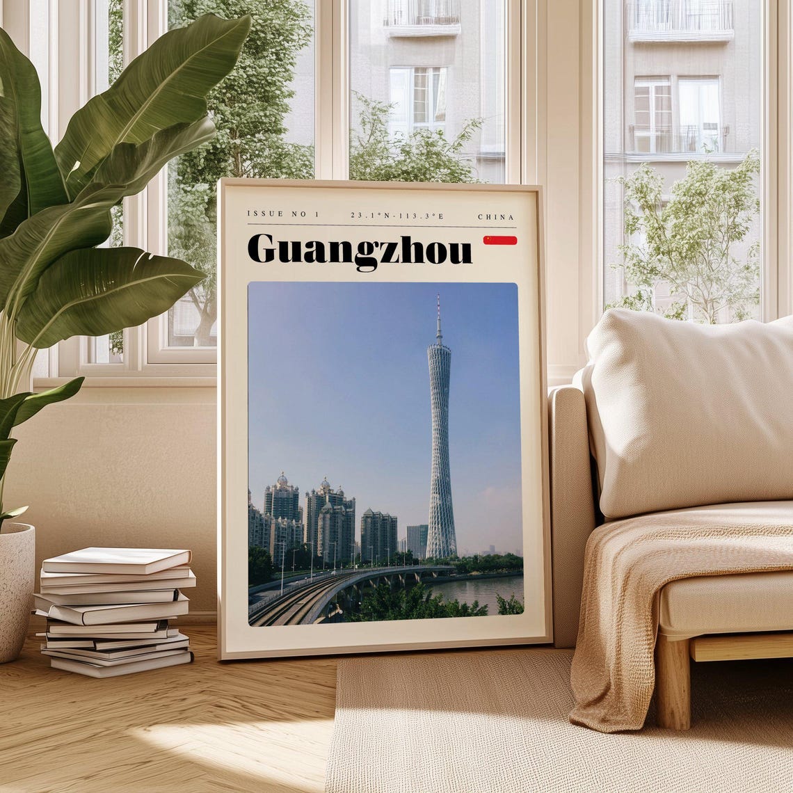 Guangzhou China Modern Canton Tower Skyline River Travel Poster