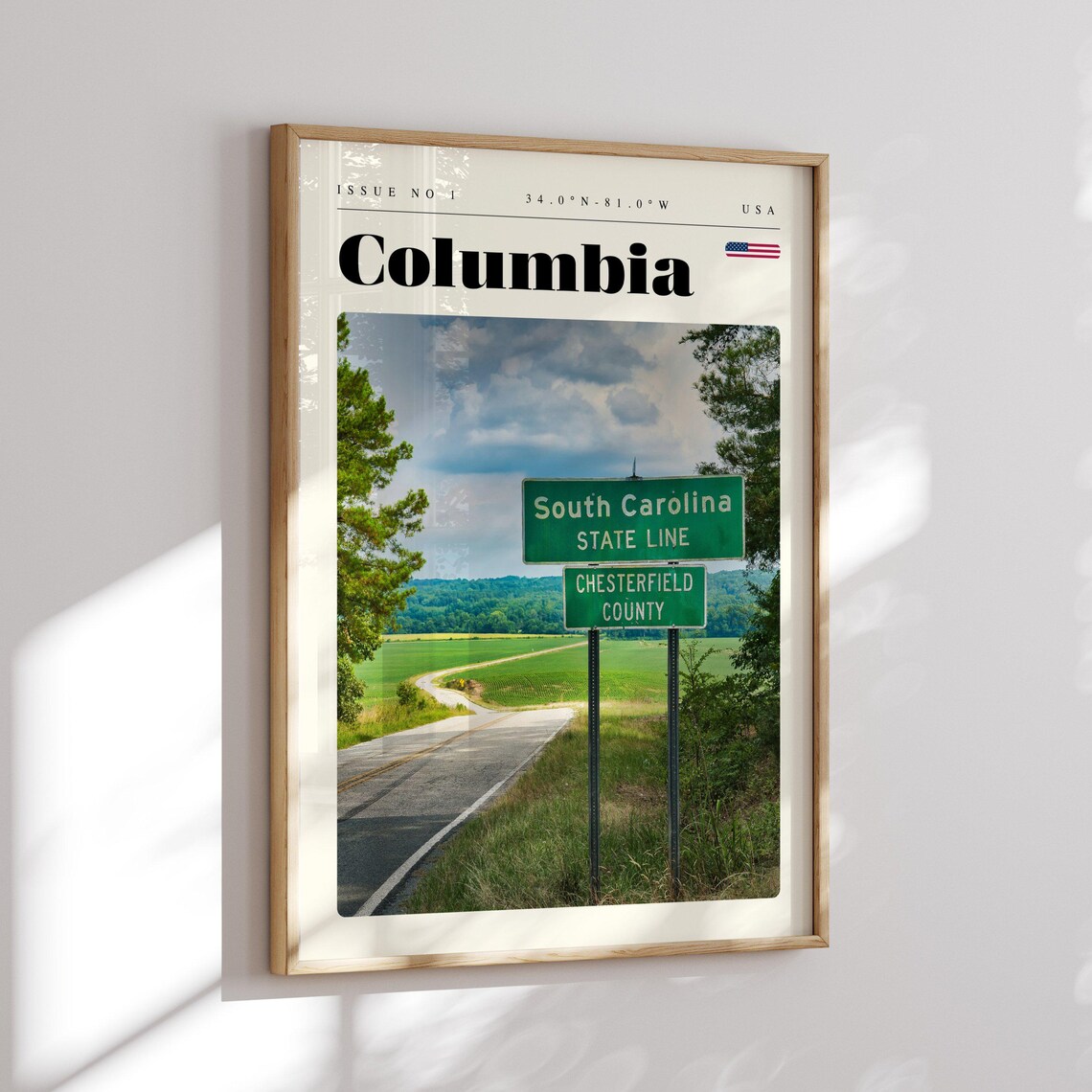 Columbia USA South Carolina State Line Highway Sign Travel Poster - Image 2