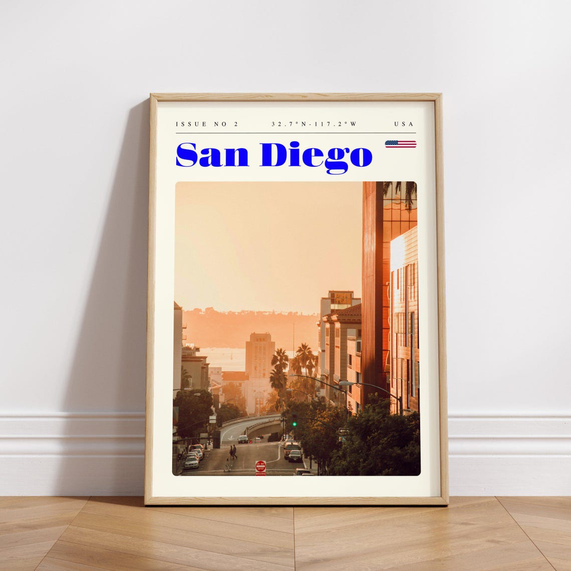 San Diego California USA Sunset Palm Street Golden Hour Poster - Image 3