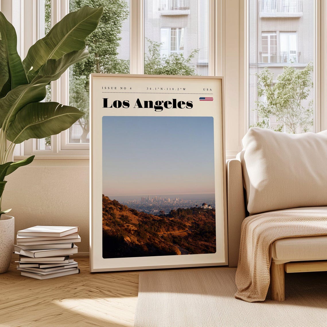 Los Angeles Griffith Park Hillside Downtown Skyline Sunset Poster