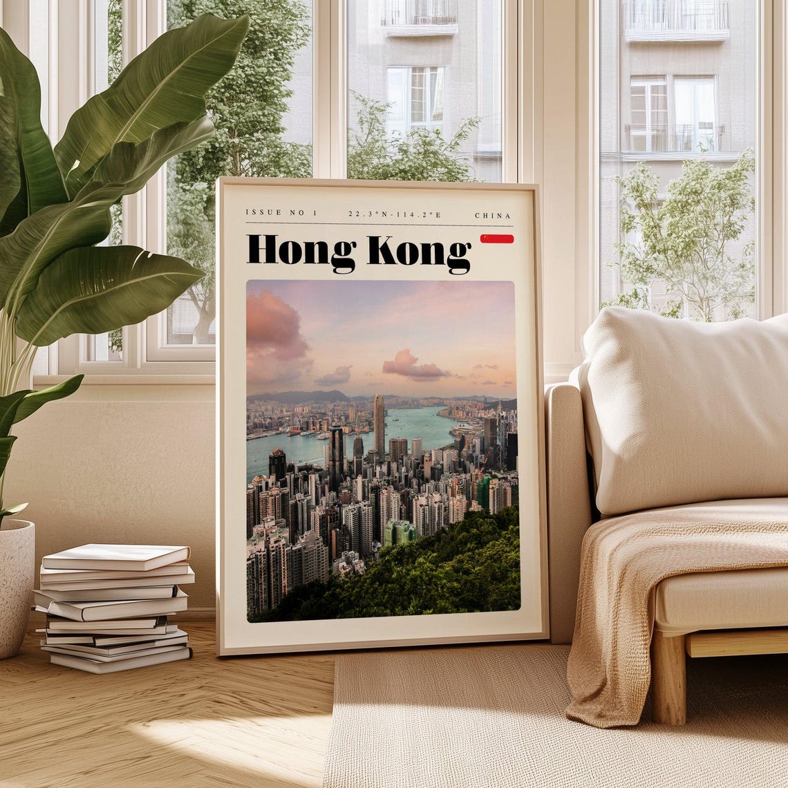 Hong Kong Victoria Harbour Skyline at Dusk Modern Travel Wall Art