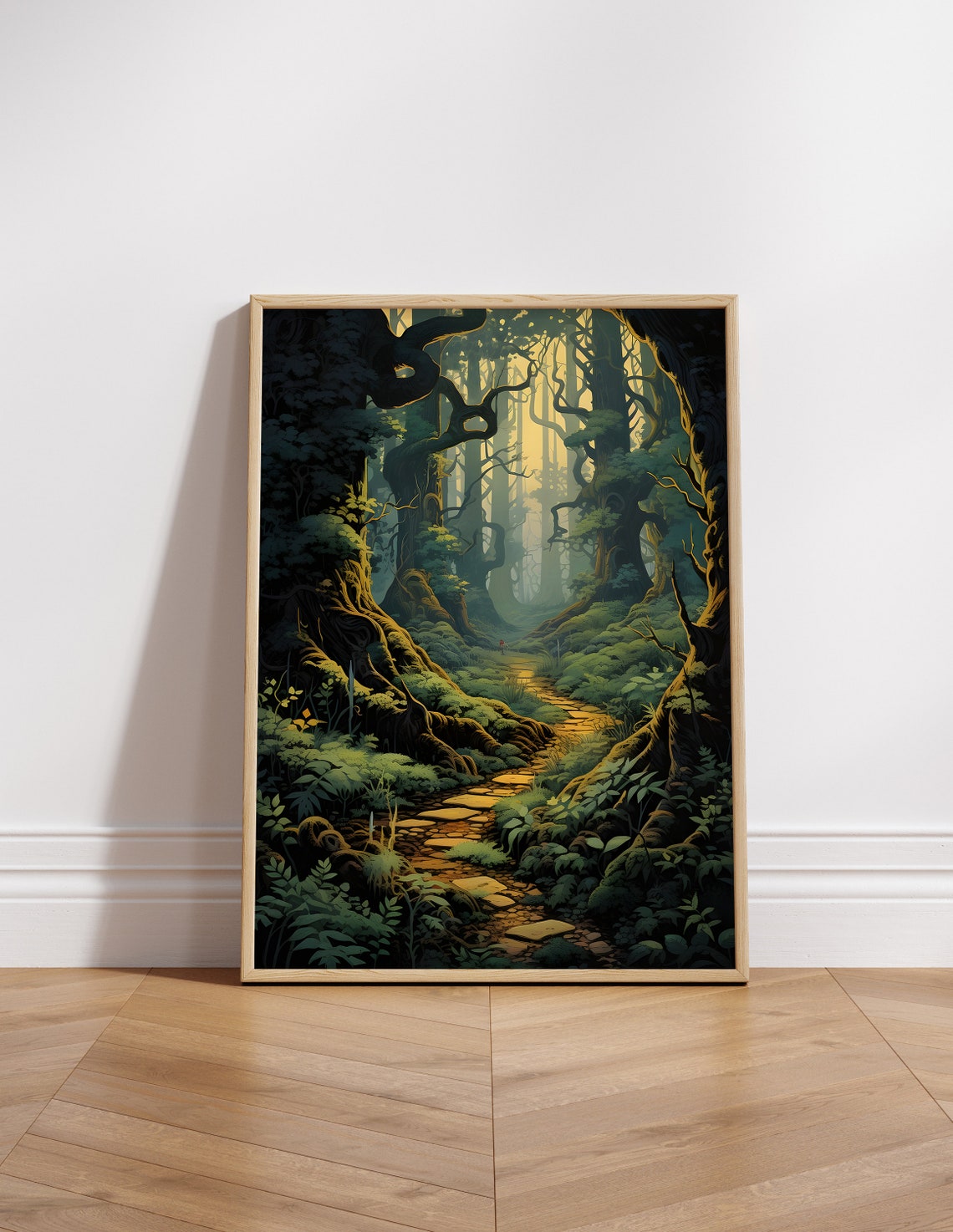 The Forbidden Forest Golden Path Dark Fantasy Wizard Art Poster