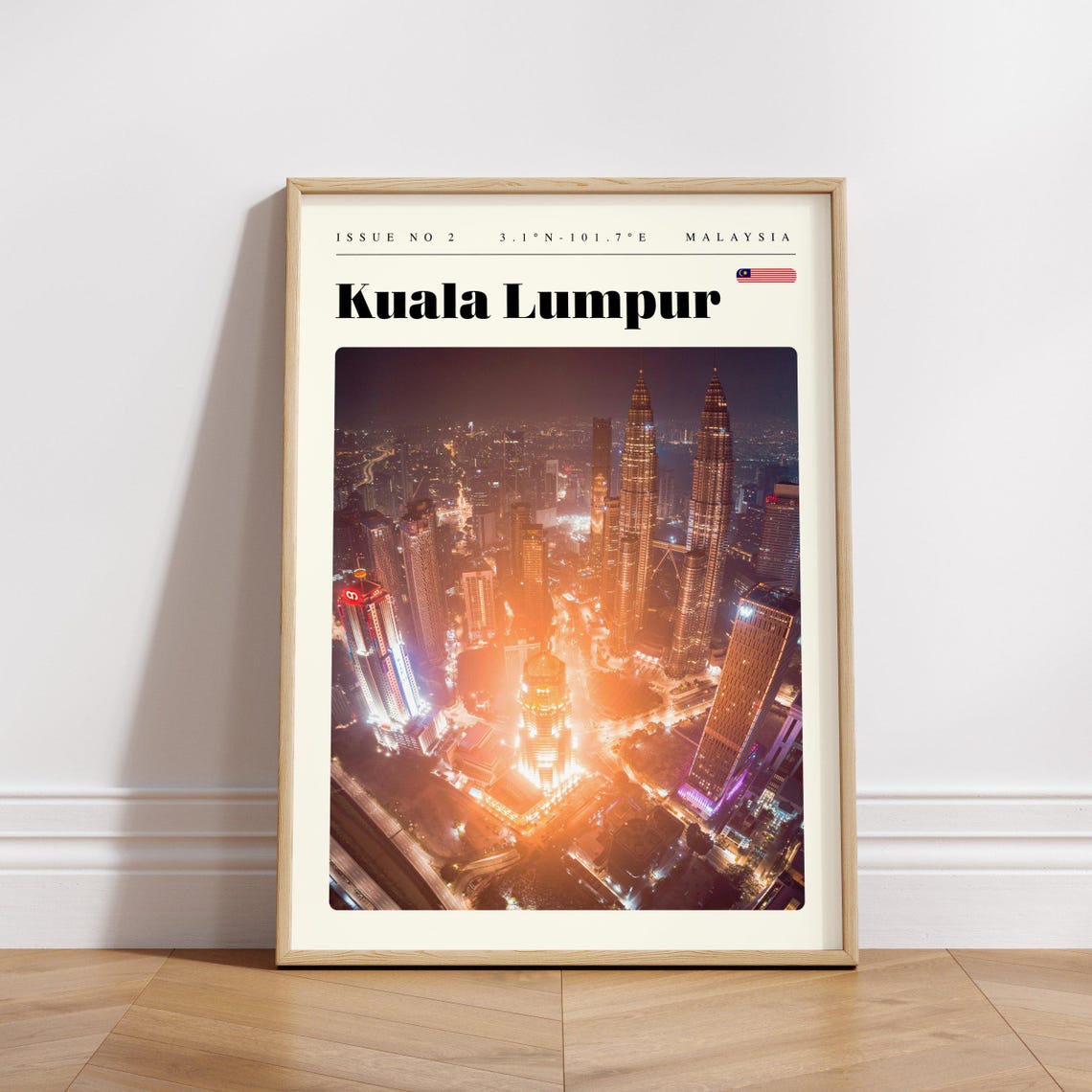 Kuala Lumpur Malaysia Petronas Towers Aerial Night Skyline Poster - Image 3